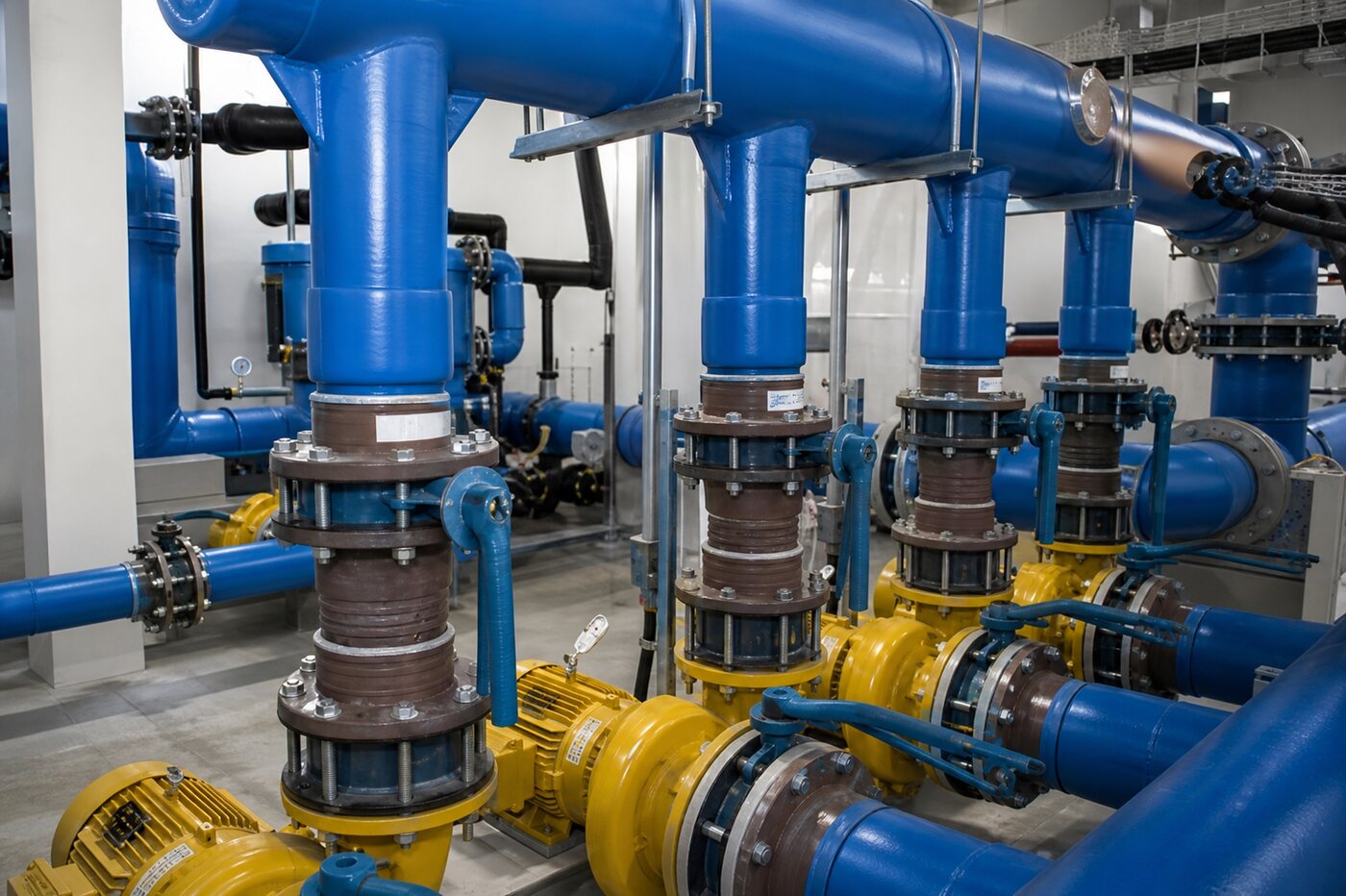 Equipamentos técnicos e tubagens em instalação de obra